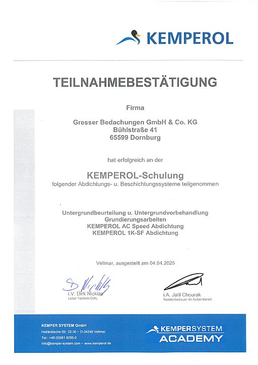 Kemperol Schulung Abdichtungs- und Beschichtungssysteme